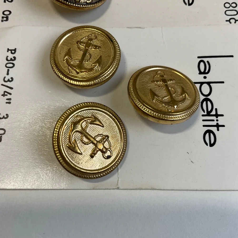 Vintage La Petite Brass Tone Anchor Buttons Nautical 7/8 and 3/4 Inch Lot of 5